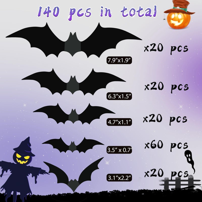 TDHDIKE Halloween Party Supplies Hallween Decorations Bats Wall Decor 140PCS Realistic PVC 3D Black Scary Bat Sticker for Creepy Home Decor Halloween Party Decorations DIY Wall Decal Bathroom Indoor Halloween Decor - Image 5